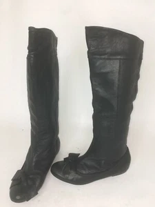 Lavorazione Artigiana Black Leather Knee High Boots Women's Size 36 Bow Flats - Picture 1 of 9