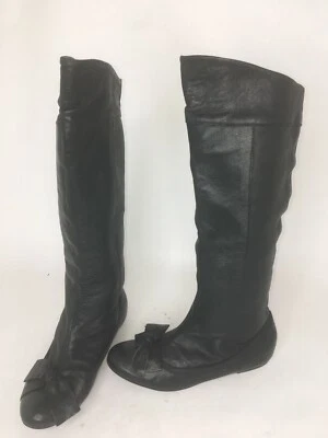 Botas hasta la rodilla de cuero negras Lavorazione Artigiana para mujer talla 36 lazo planas Foto 1 de 4
