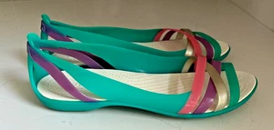 Crocs Isabella Huarache Iconic Slip On Sandals Jelly Rainbow Colorful Size 9 - Picture 1 of 6