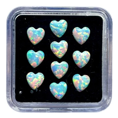 10 Pcs Australian Opal 5mm Heart Cabochon AAA Quality Lab Created Gemstone Lot - Image 1 of 4