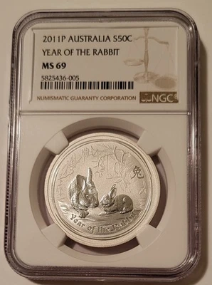 Australia 2011 P 1/2 oz Silver 50 Cents Year of the Rabbit MS69 NGC - Image 1 of 2