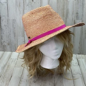 Frances Grey Straw Fedora Sun Hat In Natural/Pink ~Retail $370.00 - Picture 1 of 12