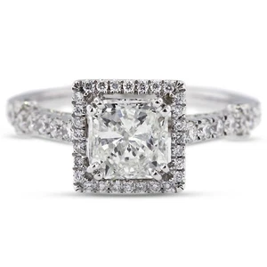 3.79ct G-VS1 Princess Natural Certified Diamonds 18k Gold Halo Engagement Ring - Picture 1 of 10