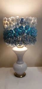 Tischlampe Boudoirlampe vintage Glasfuß Messing Blüten Lamploveschirm Handarbeit - Bild 1 von 7