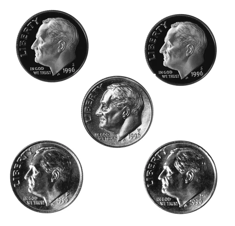 1996 P W D S S Roosevelt Dime 10c Year set Proof & BU silver &  West Point Dime Cover
