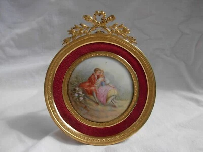 ANTIQUE FRENCH GILT BRONZE FRAME WITH A HAND PAINTED PORCELAIN PLAQUE,EARLY20th  - Image 1 of 4