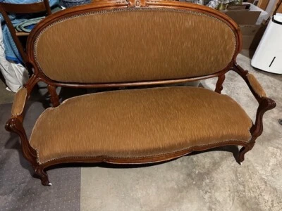 Louis XV Style LOVESEAT/SOFA  Reproduction Golden Brown Fabric, Excellent - Image 1 of 4