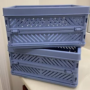 Lot of 2 Blue Folding Collapsible Storage Crate Stackable Basket Container Box - Picture 1 of 1