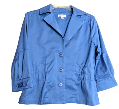 Blazer Joan Rivers XS Algodón Elástico Estructurado Azul Botón Frontal Mangas 3/4 Foto 1 de 4