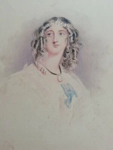 SIR WALTER SCOTT'S FLORA MCIVOR - RETRATO EN ACUARELA DEL SIGLO 19 TITULADO VERSO - Imagen 1 de 8