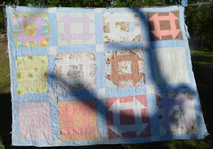 Vintage Handmade Quilt Churn dash worn areas STACKER cutter 52x71" - Picture 1 of 8