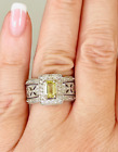 Solid 14k White Gold Lab Created Lemon Yellow Sapphire Natural Diamond Wide Ring