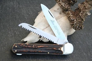 HUBERTUS POCKET KNIFE 3.5" with SAW CARTRIDGE EJECTOR & BOTTLE OPENER / STAG NEW - Picture 1 of 1