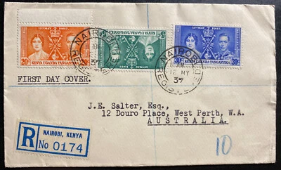 1937 Nairobi Kenia Primer Día Cubierta A Australia FDC Coronación Rey Jorge VI Foto 1 de 2