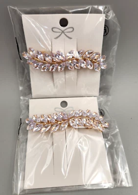 Marquis Clear Rhinestone Barrettes Set of 2 Bridal - Image 1 of 4