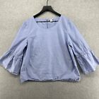 J.CREW Blouse Womens Size XL Blue Long Sleeve Relaxed Bell Sleeve