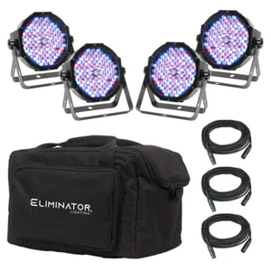 (4) Eliminator American DJ Mega Flat PAK EP DMX RGBUV Wash Lights w/ Bag+Cables - Picture 1 of 3