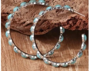 NUEVO aro abierto turquesa moda aro pendientes ancho: 1,9 pulgadas, altura: 2 pulgadas - Imagen 1 de 3