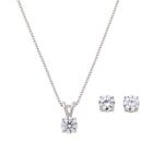 HSN Bella Moi Sterling Silver Solitaire Necklace & Stud Earrings Set. 18"