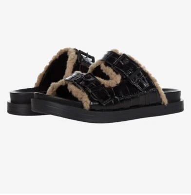 Sandalia Aerosoles Olivia para mujer de cuero de cocodrilo negro con ribete de piel talla US 7,5 NUEVA Foto 1 de 4