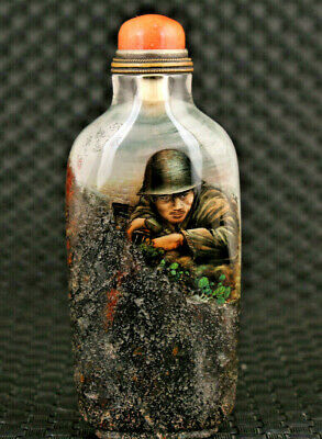 Rare Chinese Natural Crystal Painting Soldier And Husband Love Snuff Bottle Gift • 17311.80£