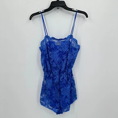 Vintage Samye Romper Womens S Blue Scallop Floral Lace Teddy Lingerie One Piece - Image 1 of 4