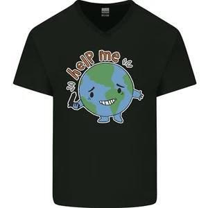 Environment Help Me Climate Change Mens V-Neck Cotton T-Shirt - Picture 1 of 35
