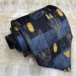 Corbata de seda Ermenegildo Zegna azul motivo floral geométrico hecha a mano Italia - Imagen 1 de 8