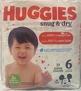 Huggies ~ Pañales desechables cómodos y secos, tamaño 6, a prueba de fugas, paquete de 19, ¡NUEVOS! - Imagen 1 de 2