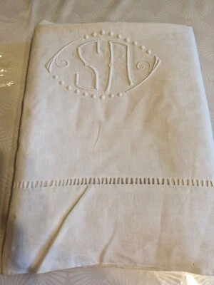 Ancien drap en fil monogramme SA jours  drap 09 ref 906 - Photo 1/4