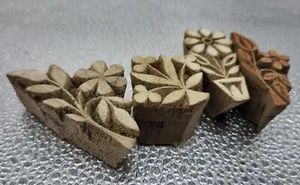 Antiker handgeschnitzter Holzblock Blumen Stempel Druck Handwerk Textil Blume Batik - Bild 1 von 7