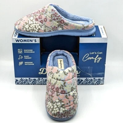 Zapatillas Dearfoams "Cozy Clog" para mujer de espuma viscoelástica sin cordones (azul floral) - NUEVAS Foto 1 de 4