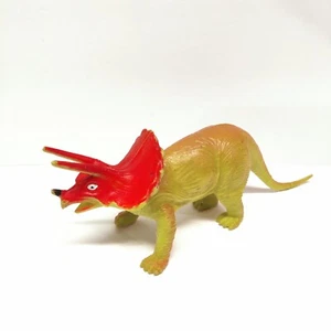 Vintage 1985 Imperial Triceratops-10” Rubber Dinosaur Figure Toy Yellow Red 80’s - Picture 1 of 3