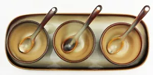 Sango 4933 Nova Brown 7 Piece Condiment Set 3 Bowls, 3 Spoons & Tray Unused - Picture 1 of 6