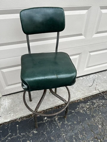 Vtg Industrial METAL Drafting Stool Chair Art Deco Modern Antique green swivel Cover