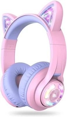 iClever Kids Headphones Bluetooth Headphones Cat Ear LED Light Up Wireless Kids - Image 1 of 4