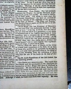 MORMONEN Mormonismus Prophet Joseph Smith Verhaftung in Nauvoo Illinois 1842 Zeitung - Bild 1 von 5