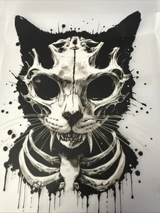 HORROR HALLOWEEN SCHELETRO VAMPIRO GATTO TRASFERIMENTO DI CALORE PER MAGLIETTA. - Foto 1 di 2
