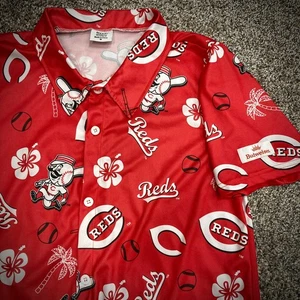 CINCINNATI REDS HAWAIIHEMD Budweiser Promo SGA Knopfleiste Mr Redlegs MED - Bild 1 von 5