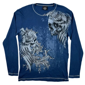 No Boundaries Y2K Thermal Shirt Mens L Blue Long Sleeve Grunge Skater - Picture 1 of 7