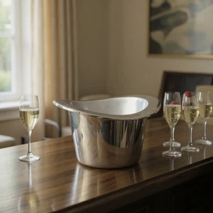 Zylinderhut Champagner Eiskübel Wein Vintage vernickelt Tischkühler Geschenk - Bild 1 von 6