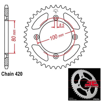 JT Sprockets Steel Rear Sprocket 420 Pitch 51 Tooth Honda CRF70F (2004-2012) - Image 1 of 2