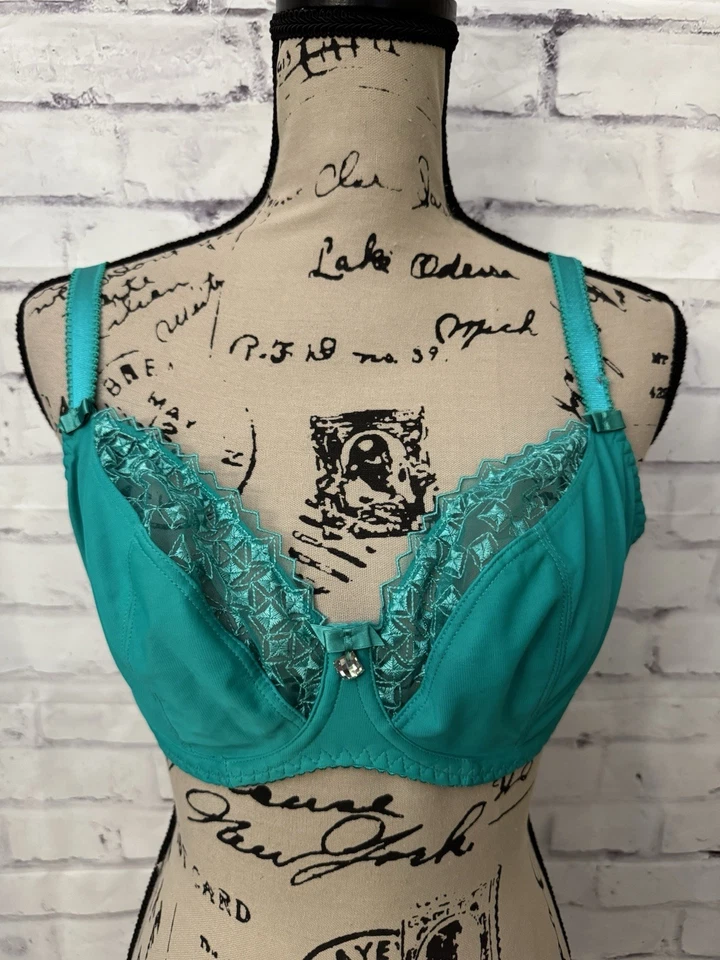 Curvy Kate Bra USA 34F 级联绿色阳台钢圈性感宝石刺绣 — 第 1/4 张图片