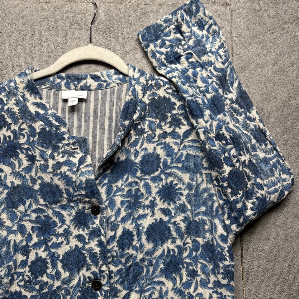 Blazer feminino J Jill Boho artístico azul floral brocado jaqueta de algodão topper grande - Imagem 1 de 4