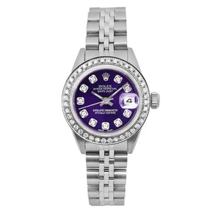 Rolex Datejust 26mm Steel Custom Purple Diamond Dial Ladies Watch 69174 - Picture 1 of 6