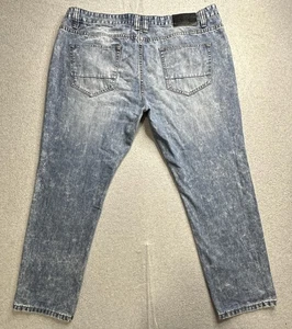 Smoke Rise Jeans Mens 44x32 Blue Acid Wash Tapered Fit Streetwear Denim Pants - Picture 1 of 14