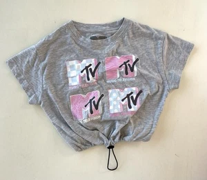 MTV Girls Graphic T-Shirt Gray Youth Size 6 - 6X Cinched Waist Short Sleeves - Picture 1 of 5