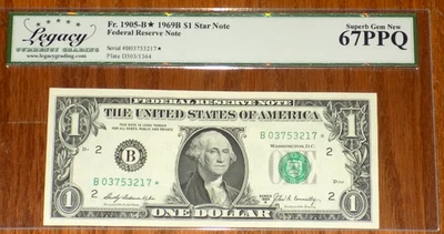 FR. 1905-B* 1969-B $1 STAR FEDERAL RESERVE NOTE NEW YORK NY LEGACY GEM NEW 67PPQ - Image 1 of 4