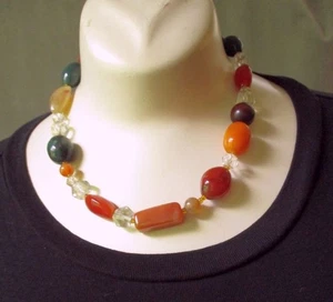 Vtg Scottish Chunky Bead Necklace Natural Agate Carnelian Quartz Crystal Boho - Picture 1 of 6