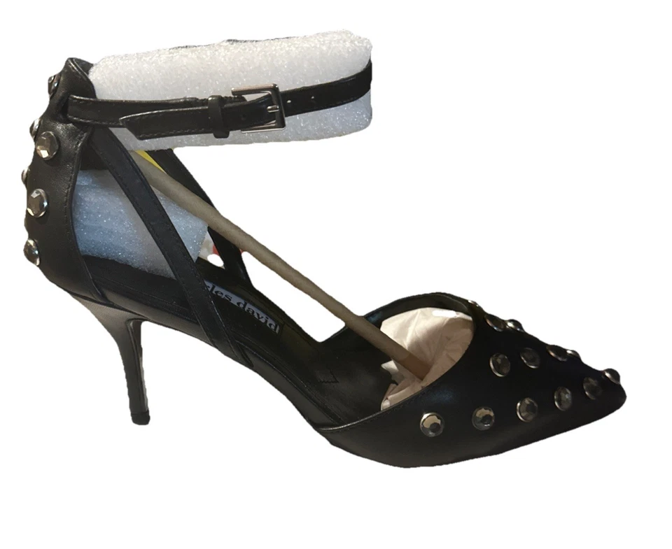 Charles David Womens Anne Black Leather Rhinestone Pump Heels Size 5 M US - Image 1 of 3